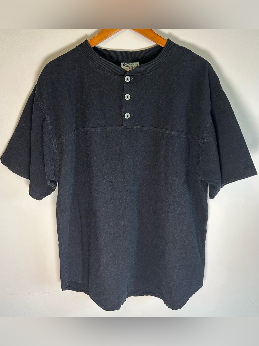 Vintage Naturally Rugged Mens Henley Shirt Size L Black Pre Shrunk Cotton Canada